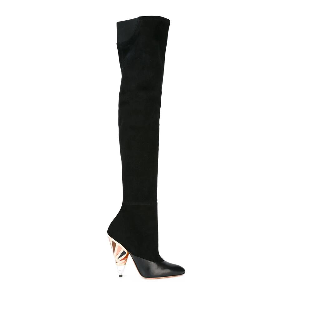 Givenchy Black Leather Suede OTK Over Knee Boots Printed Heel Size EU 38.5